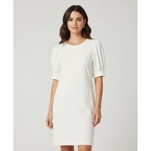Daily Ritual Off-White Knit Dress Women’s Size Small Puff Sleeve Minimalist mini